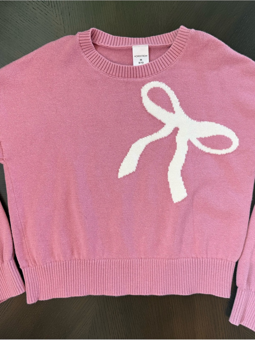 Nordstrom Pink Sweater with White Bow Intarsia size 8/10